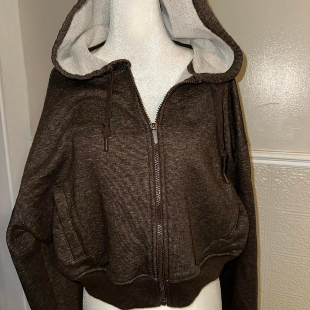 Yogalicious Baby Fleece Ashe Jacket Brown Cropped Zip Up Hoodie Large